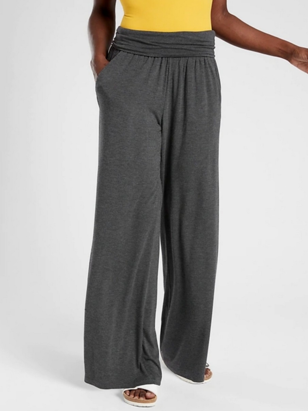 Athleta Black Heather Soft Lounge Elastic Waist Wide Leg Studio Pant Size XXS